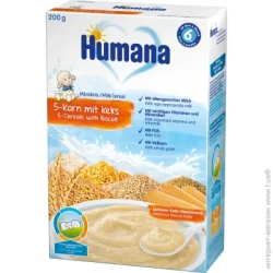 Каша Humana Молочна 5 Злаків з Печивом 200 г з 6 місяців (4031244775559)