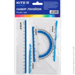 Kite Набор линеек 15см. 2 треуг. трансп. (голуб.полоска)