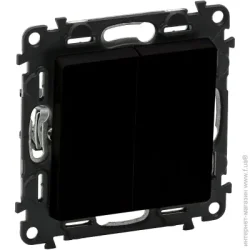 Выключатель Legrand Переключатель проходной двухклавишный Life без подсветки черный матовый 756308