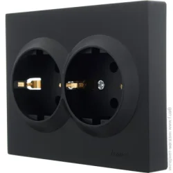 Розетка с заземлением (евророзетка) Lezard Розетка двойная 2 с заземлением Vesna IP20 антрацит 742-4200-127B