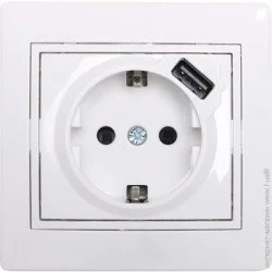 Розетка с заземлением (евророзетка) Lezard Розетка +  USB с заземлением Mira белый 701-0202-181