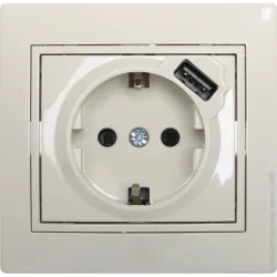 Розетка з заземленням (євророзетка) Lezard Розетка USB Mira кремовий 701-0303-181