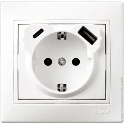 Lezard Розетка побутова +  USB +  Type C з заземленням Mira білий 701-0202-181TC