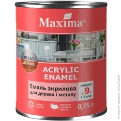 Maxima Эмаль акриловая для дерева и металла белая шелковистый мат 0,75л