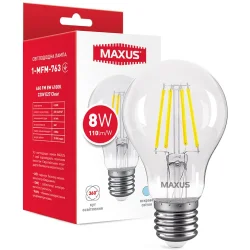 Світлодіодна лампа Maxus Лампа світлодіодна 8 Вт A60 прозора E27 220 В 4100 К 1-MFM-763