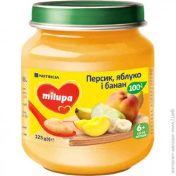Пюре фруктове Milupa з 6 місяців Яблуко-банан-персик 125 г (8591119003997)