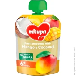 Пюре фруктовое Milupa с 12 месяцев Pouch: Яблоко-банан-манго-кокос 80 г (6438091414149)