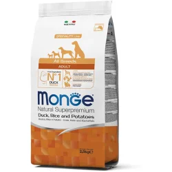 Сухой корм Monge Корм сухой для собак в т.ч. с чувствительным пищеварением для всех пород All Br. Adult утка и рис 2,5 кг