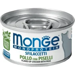 Консервы Monge Влажный корм CAT MONOPROTEIN мясные хлопья курица с горошком 0,08 кг (130791)