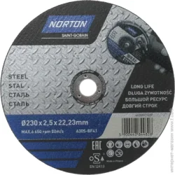 Отрезной диск Norton Круг отрезной по металлу A30S 230x2,5x22,2 мм