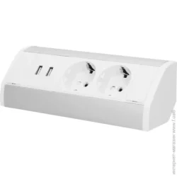 Orno Розетка портативна меблева + USB подвійна із заземленням Шуко сріблясто-білий OR-GM-9003 / W-G (GS)