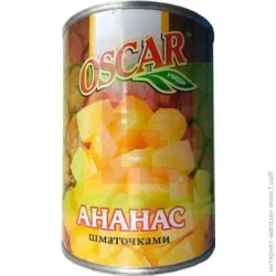 Фруктовая консервация Фруктовая консервация Oscar Foods Ананасы кусочками в легком сиропе 580 мл (4820072980040)