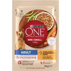 Влажный корм Purina One Корм влажный для малых пород Small с курицей, морковью и зеленой фасолью в соусе 85 г
