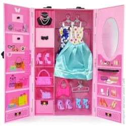 Мебель Qunxing Toys Кукольный гардероб с одеждой YS1905-11