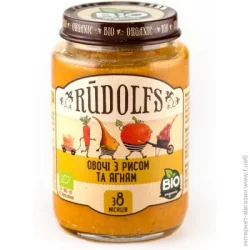 Пюре мясное с овощами Rudolfs с 8 месяцев Овощи с рисом и ягненком 190 г (4751017940242)
