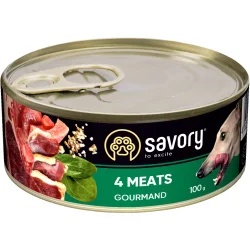 Консерви Savory Корм вологий для дорослих собак для всіх порід 4 види м'яса 100 г