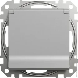 Розетка з заземленням (євророзетка) Schneider Electric Розетка силова із заземленням Sedna Design зі шторками з кришкою алюміній SDD113024