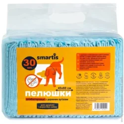 Пеленки, подстилки Smartis Пеленки антибактериальные с древесным углем 45x60 см, 28г/3г 30 шт. для собак