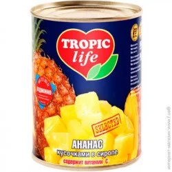 Фруктова консервація Tropic Life Консерва Фруктовий коктейль Ананас шматочками у сиропі 580 мл