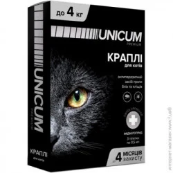Unicum Краплі Premium від бліх та кліщів на холку для котів масою 0-4 кг (UN-004)
