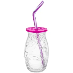 Стакан для коктейлів Uniglass Стакан для коктейлю COCONUT з рожевою кришкою і трубочкою 500 мл 1 шт