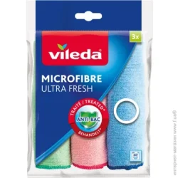 Vileda Салфетки из микрофибры ULTRA FRESH 30х30 см 3 шт./уп. / голубой / розовый / зеленый