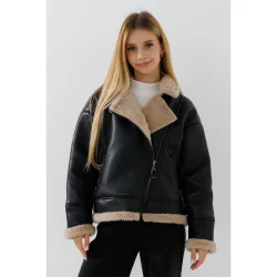 Куртка Wellajur Дубленка для девочки 1909 140 см Черный (2000990781864W)