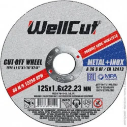 Отрезной диск Wellcut Круг отрезной 125x1,6x22,2 мм WCM12516