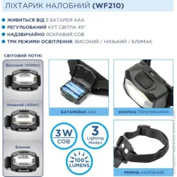 Ліхтар налобний Westinghouse Ліхтарик на голову WF210 3W COB
