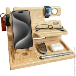 Wood Wedge Набор настольный деревянный органайзер-держатель для телефона, наушников, очков 26.5x15x17см, цвет натуральный