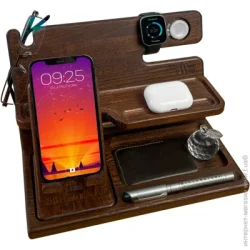 Wood Wedge Набор настольный деревянный органайзер держатель для телефона, наушников, очков 26.5x15x17см, цвет коричневый