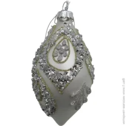 Yancheng Buyu Игрушка на елку сосулька стеклянная перья с камнями 6x13см серебряный