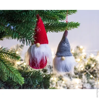 Набор новогодних украшений Гномы 2 шт. 12 см серый и красный A-423039 Набор новогодних украшений Гномы 2 шт. 12 см серый и красный A-423039
