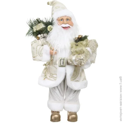 Фігурка під ялинку Декоративна новорічна фігура Санта із подарунками біло-золотої 40 см. Фігурка під ялинку Декоративна новорічна фігура Санта із подарунками біло-золотої 40 см.
