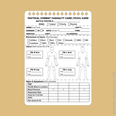 TACTICAL COMBAT CASUALTY CARE (TCCC) CARD SET OF 5 PCS A6