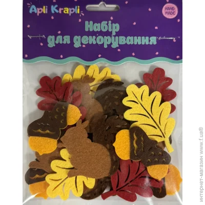 Кольоровий картон Аплі-Краплі Декор із фетру «Білочка +  жолудь +  листочок» 2 мм різнокольоровий Кольоровий картон Аплі-Краплі Декор із фетру «Білочка +  жолудь +  листочок» 2 мм різнокольоровий