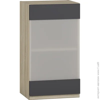 Грейд Шкаф верхний с витриной МС Джетта 40х72х31,7 см, графит серый/дуб сонома Грейд Шкаф верхний с витриной МС Джетта 40х72х31,7 см, графит серый/дуб сонома