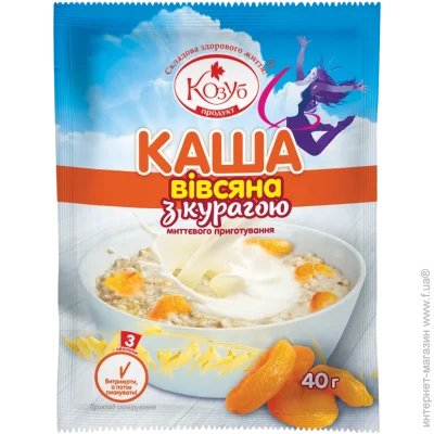 Козуб Продукт Продукт Каша вівсяна з курагою 40г (в шоубоксі 12 шт) (4820094536317) Козуб Продукт Продукт Каша вівсяна з курагою 40г (в шоубоксі 12 шт) (4820094536317)