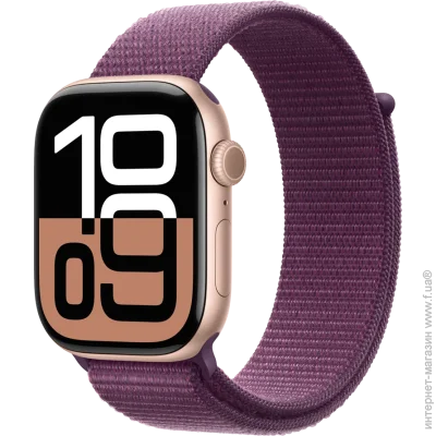 - Apple Watch Series 10 GPS 46mm Rose Gold Aluminium Case with Plum Sport Loop (MWWV3QH/A)