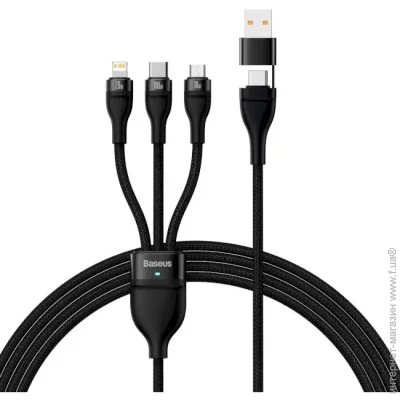 Baseus  Flash Series 3-in-2 Cable USB+ Type-C to MicroUSB+ Lightning+ Type-C 100W 1.2m CASS030101 Black (2398317417)