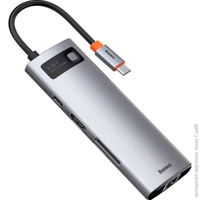 USB- Baseus  Metal Gleam Series 8-in-1Type-C HUB Type-C to HDMI* 1+ USB3.0*3+ PD*1+ SD/TF* 1+ VGA* 1 WKWG050013 Grey (1977979739)