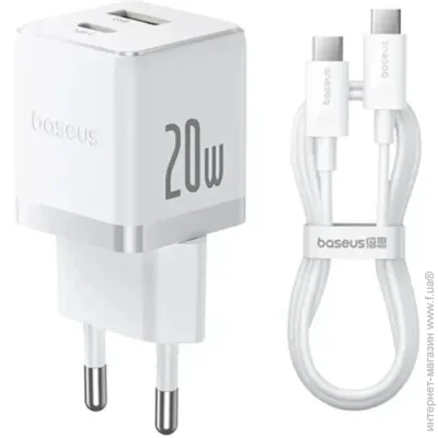   Baseus  Palm Fast Charger Type-C+ USB 20W +  Cable Type-C to Type-C P10111608213-01 White (2687444593)