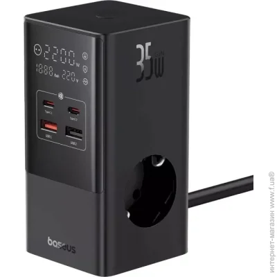  Baseus Power Combo Tower Digital Power Strip 3AC+2USB+2Type-C 35W with 1.5m Power Cord E00023606113-00 Bl
