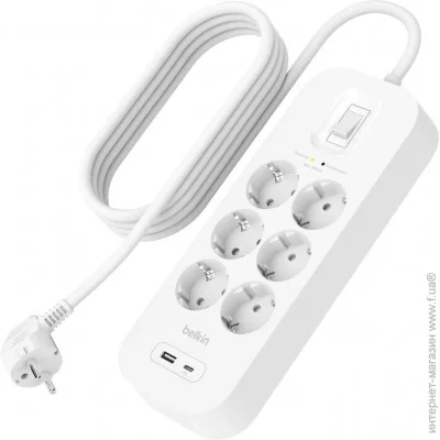 Belkin  - Belkin 6xSchuko, USB-A/USB-C 18, 16 c   , 2 (SRB002VF2M)