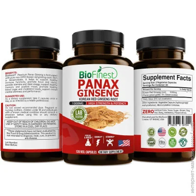 Специальная добавка Biofinest Корень красного женьшеня премиум-класса Korean Panax Ginseng 120 капсул Специальная добавка Biofinest Корень красного женьшеня премиум-класса Korean Panax Ginseng 120 капсул