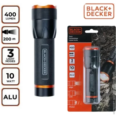 ˳ Black & Decker Torch LED 10W, 400 Lm (bd-tl10-bk)