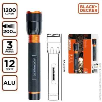 ˳ Black & Decker Torch LED 12W, 1200 Lm (bd-tl4-bk)