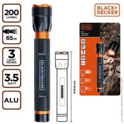 ˳ Black & Decker Torch LED 3.5W, 200 Lm (bd-tl3.5-bk)