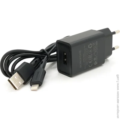   Borofone  BA68A  1xUSB+  iPhone, 2.1A, 1, Black, Blister-box