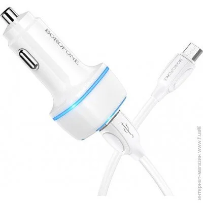    Borofone  BZ14 2USB 2.4A +  microUSB cable White (RL073358)